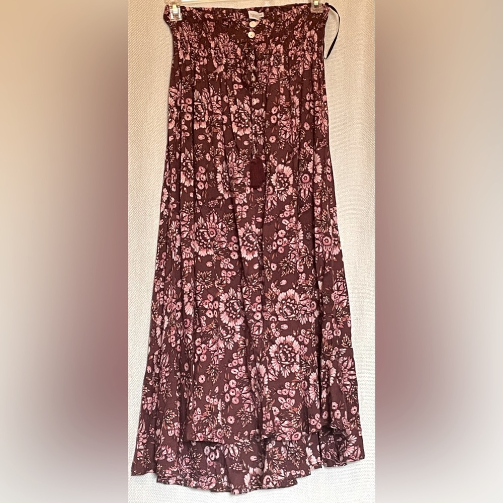 Tiare Hawaii Floral High Low Skirt - Pink and Brown